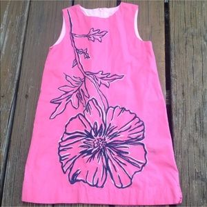 Lilly Pulitzer Girls Shift Dress Sz 6 Pink Navy Blue Floral Embroider Sleeveless